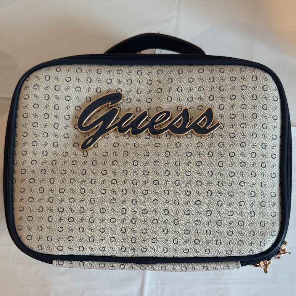 Guess Cream and Black Logo Train Case